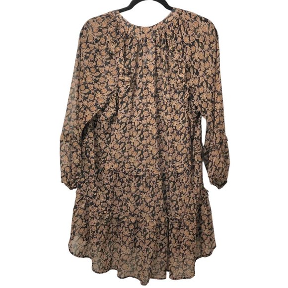 Dress Forum Brown Floral Ruffle Tiered Long Sleeve Dress M - Picture 2 of 11